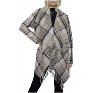 Tart Collections Womens Plaid Drape Front Coat Taupe Wool Blend Size 3X NWT $338